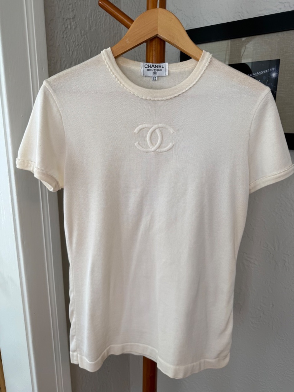 Vintage 90s Chanel CC Logo Knit T-Shirt // M